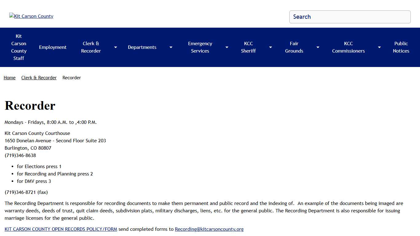 Recorder Kit Carson County