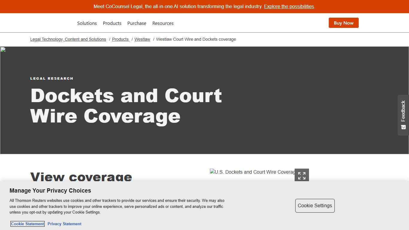 Westlaw Court Wire and Dockets coverage Thomson Reuters