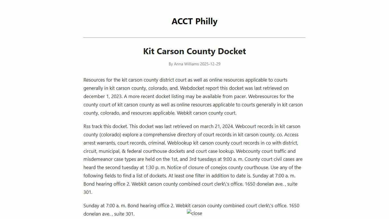 Kit Carson County Docket - ACCT Philly