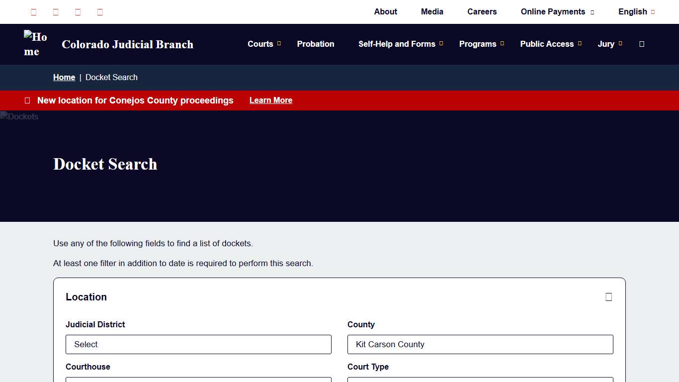 Docket Search Colorado Judicial Branch